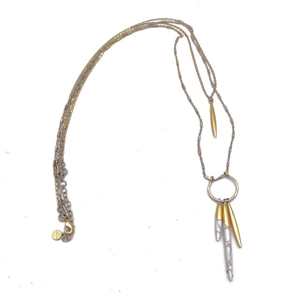 Stella & Dot 2-Stand Fringe Necklace Gold Tone Lobster Closure Signed 27"
